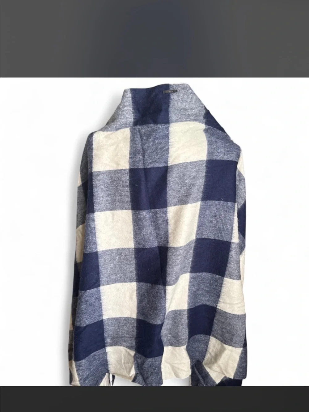 J. Crew Navy & Cream Checked Fringe Wrap Around Scarf with Arm holes